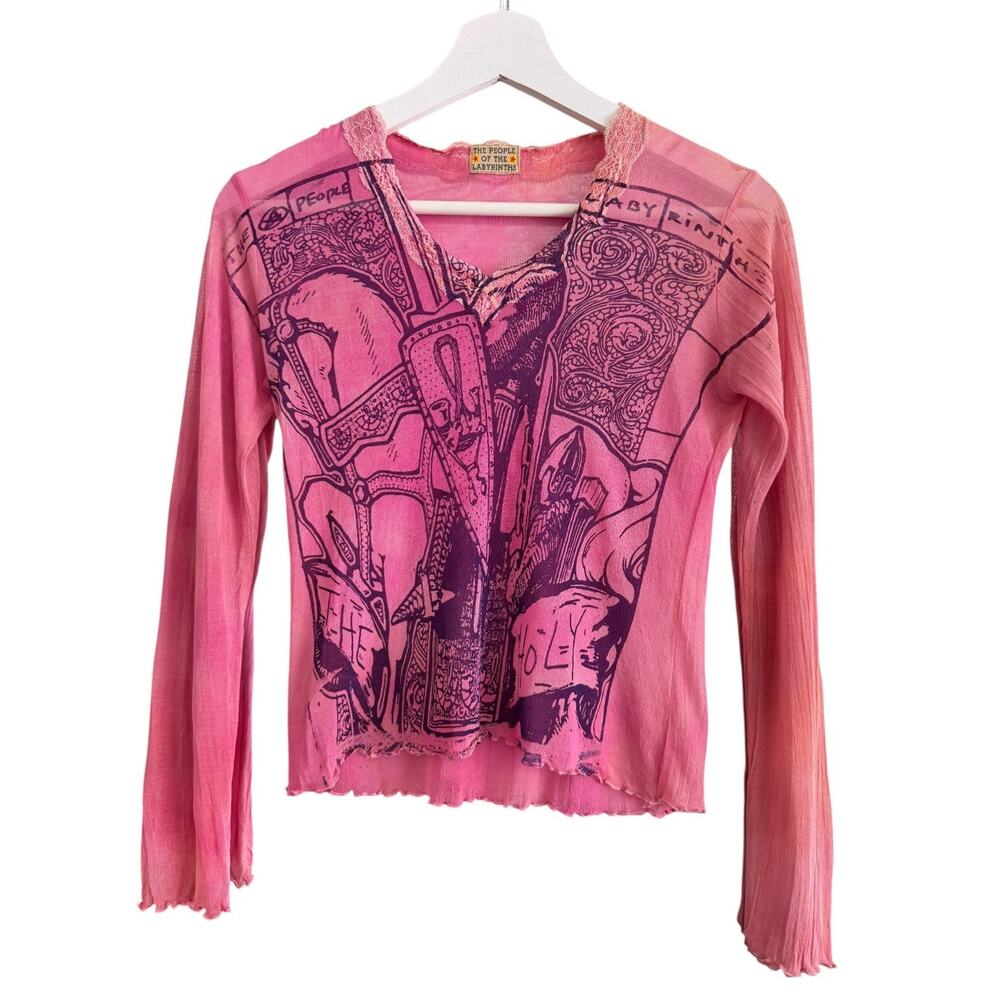 The People of the Labyrinths Y2K Vintage Mesh Top Graphic Cyber Fairy XS/S